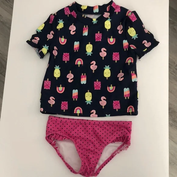 EUC Simple Joys by Carter’s Two Piece Short Sleeve Navy & Pink Swimsuit Size 5T - Picture 1 of 9